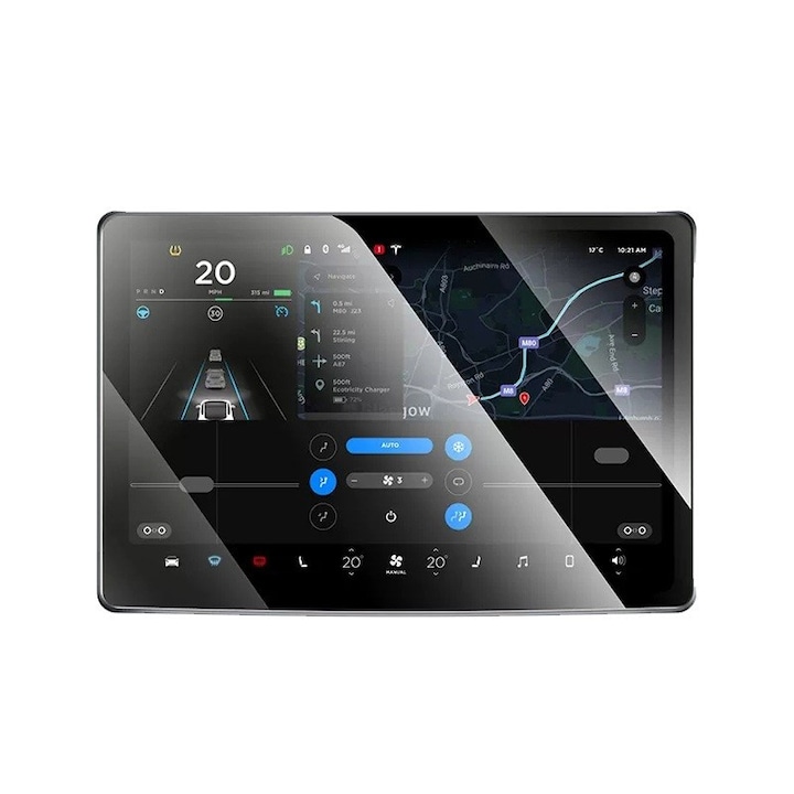 Biztonságos üvegfólia, kompatibilis a Tesla Model 3 / Tesla Model Y modellel, elülső képernyő, 4K Ultra HD, ujjlenyomat-mentes, 2.5D, átlátszó