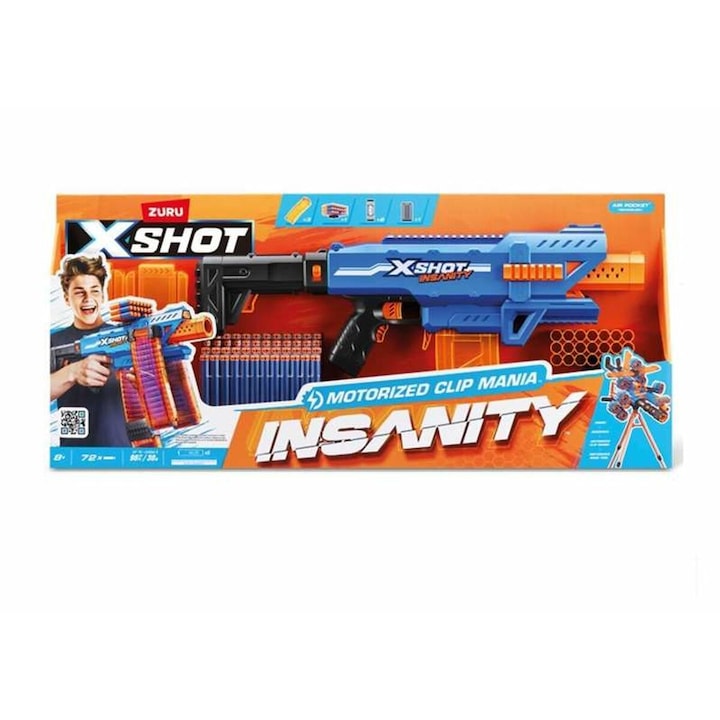 Pistol de jucarie, BigBuy, Clip Dart Gun X-Shot Insanity, 80 x 40 cm, Albastru/Portocaliu