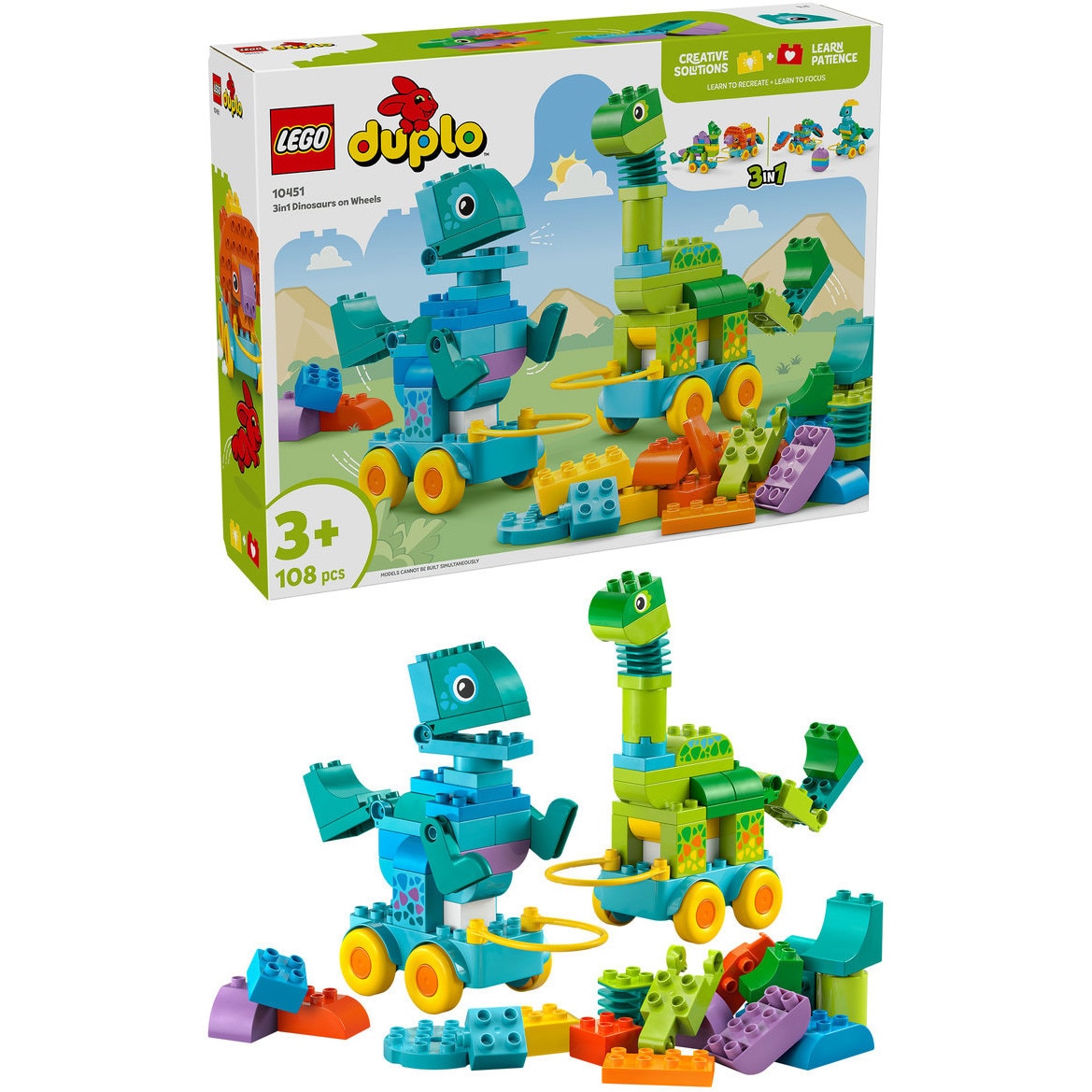 LEGO® DUPLO® - Dinozauri pe roti 3 in 1 10451, 108 piese