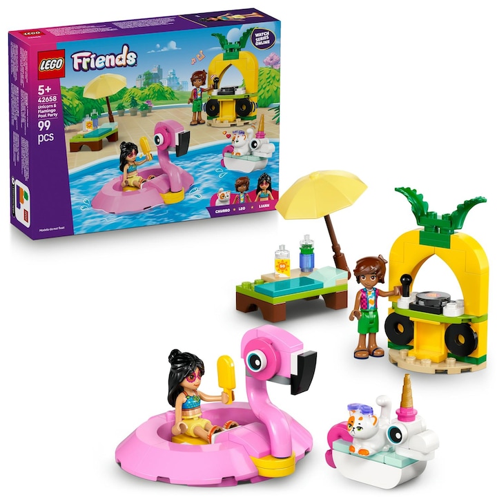 LEGO® Friends - Парти край басейна с еднорог и фламинго 42658, 99 части