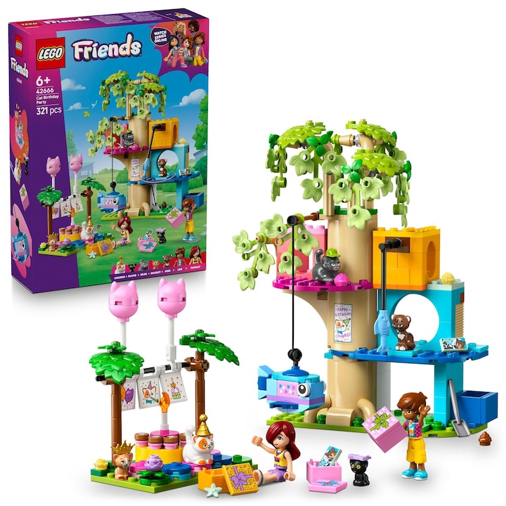LEGO® Friends - Рожден ден на котката и къщичка на дървото 42666, 321 части