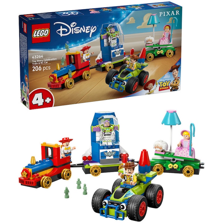 LEGO® Disney - Tren aniversar si masina RC din Toy Story 43264, 206 piese