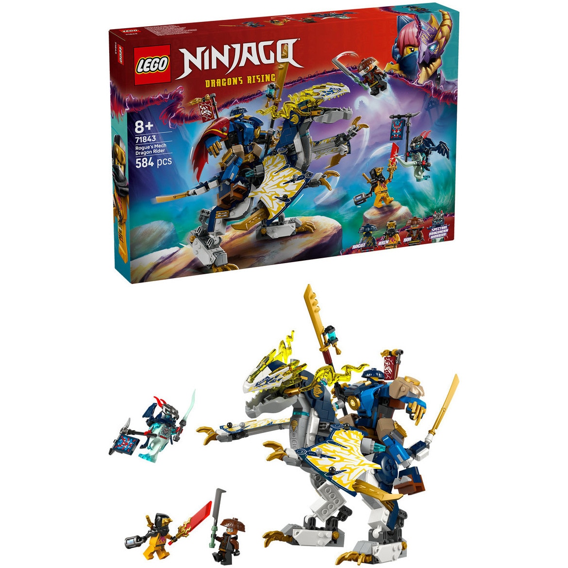 LEGO® NINJAGO® - Robotul calaret de dragon al lui Rogue 71843, 584 piese