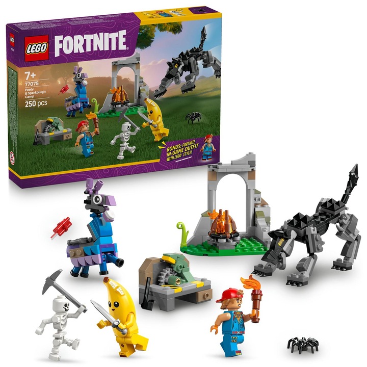 LEGO® Fortnite® - Peely és Sparkplug táborhelye 77075, 250 db