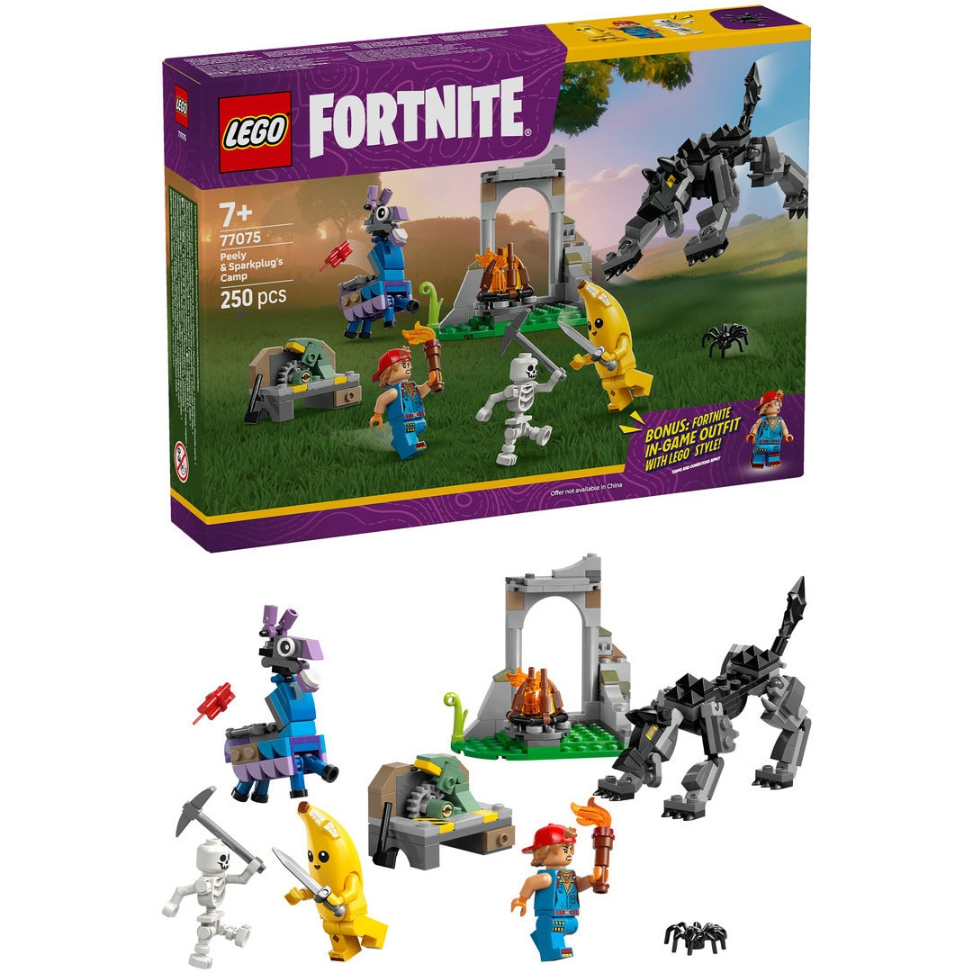 LEGO® Fortnite® - Tabara lui Peely si Sparkplug 77075, 250 piese