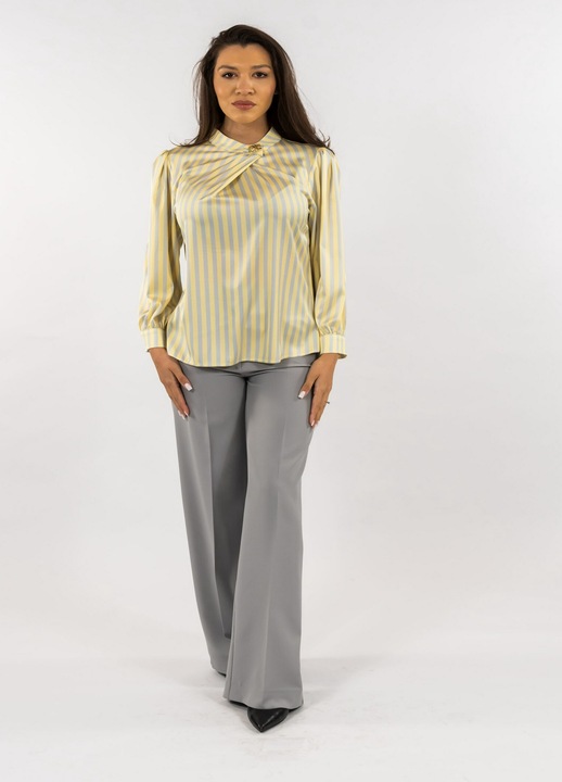 Compleu Bluza cu Dungi Galbena si Pantaloni Gri, Gri/Galben