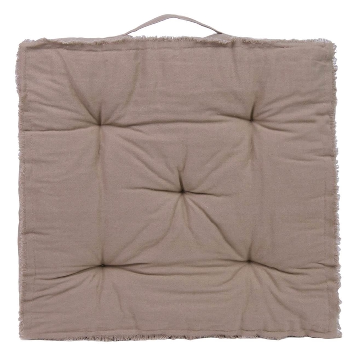 Perna pentru podea din bumbac bej cu franjuri 45x45cm