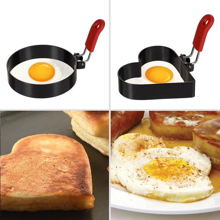 Forme Metalice pentru Oua Ochiuri & Clatite Inima Cerc - 2buc