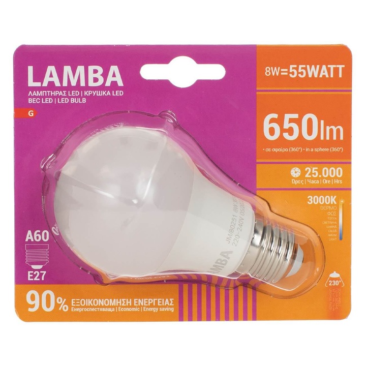 Bec led e27 8w (a60) - alb cald