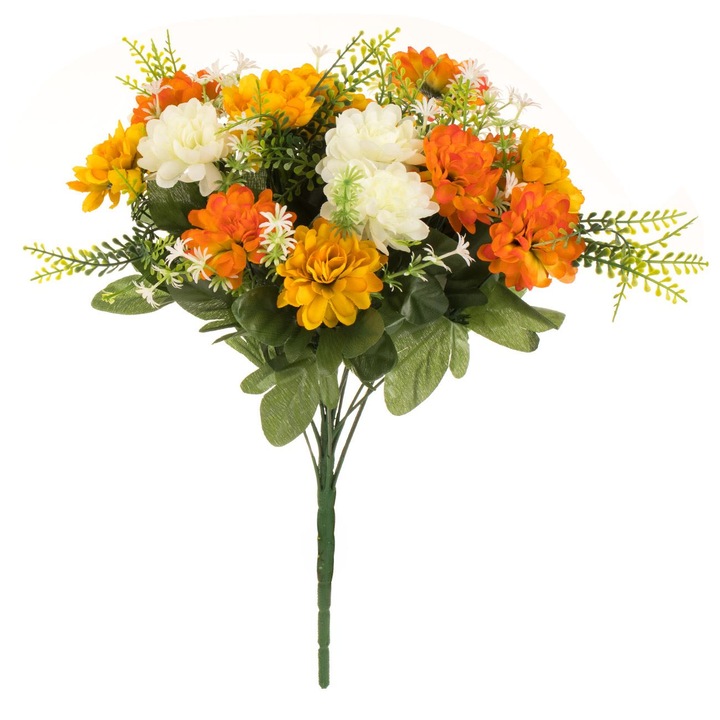 Buchet flori artificiale galbene & albe 42cm