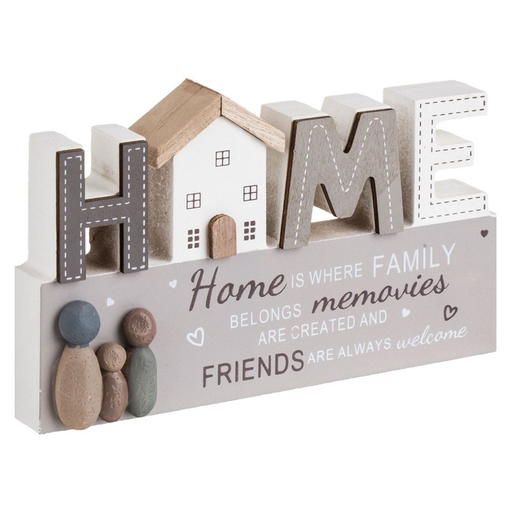 Decorațiune de Masă "Home" Familie, Alb-Gri, 18x2x11cm