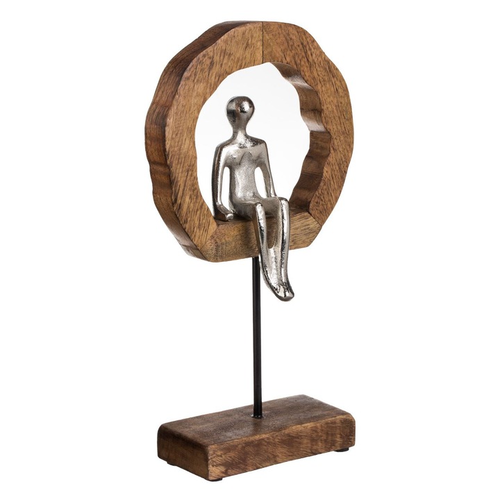 Decoratiune Masa din Lemn si Metal, Silueta Artistica, Stil Modern Rustic, dimensiuni 16.5 x 6 x 31.5 cm