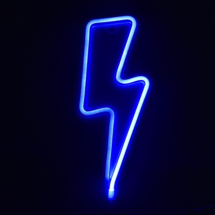 Lampa LED Neon Fulger Albastru 11.5x28cm cu USB
