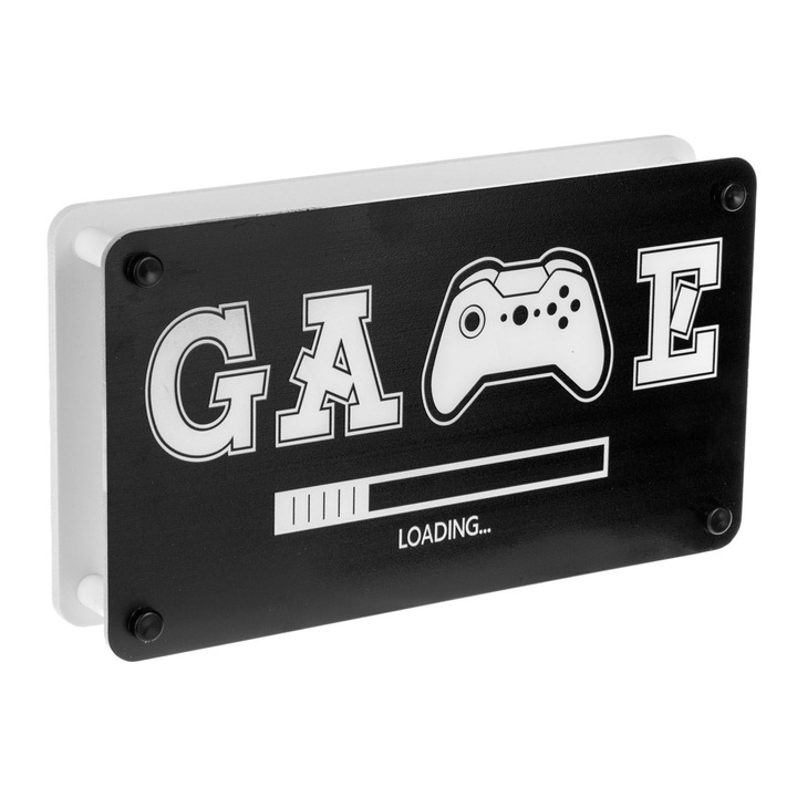 LED Neon lámpa "GAME Loading", fekete, méretei 23x13cm, USB tápellátással