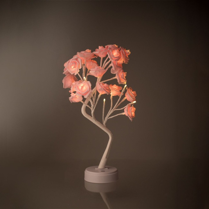 Lampa Copac LED cu Trandafiri Roz, 2 Funcții, 12x48cm