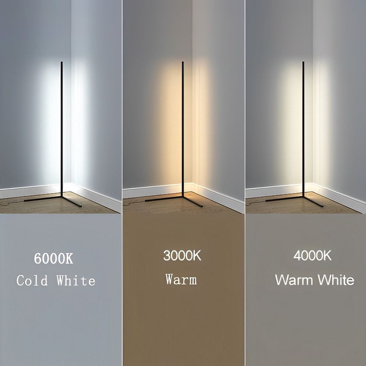 Lampa LED Podea, Model Unic, Selectare Lumina (Alb Rece-Calid-Alb), Culoare Neagra, Baza USB, Dimensiuni 42x2.3x130cm, MYONNA IT & E- COMMERCE ®