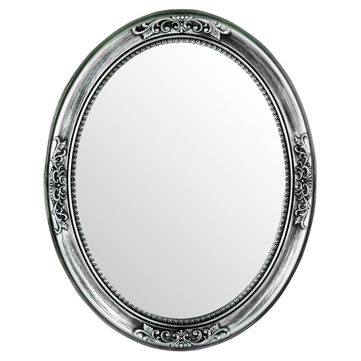 Oglindă de perete cu cadru plastic antic argintiu-negru 70x56.2cm