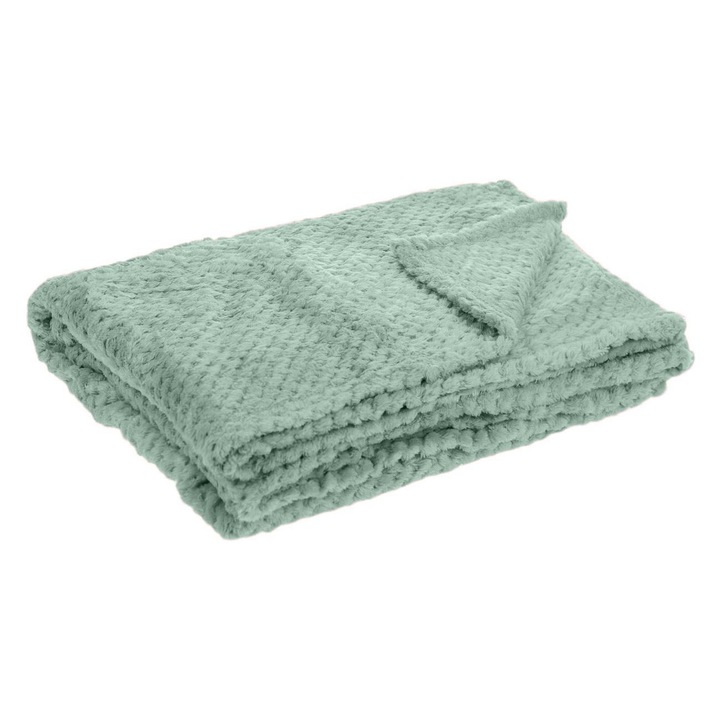 Patură decorativă, PopCorn, Sherpa, verde menta, 160x130cm