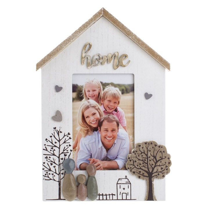 Rama foto din lemn alb casa copac familie inimi "home" 19.5x28cm