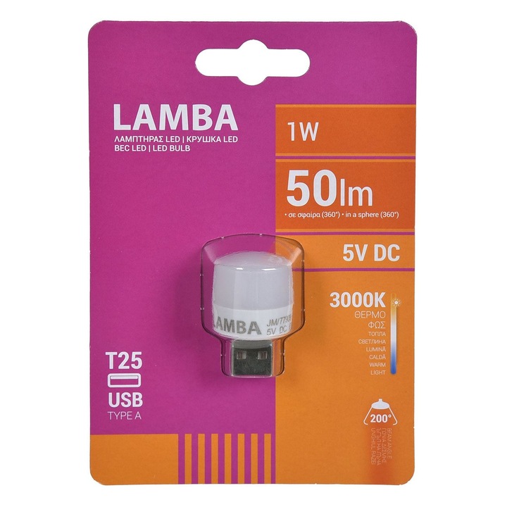 Bec led cu usb 1w - alb cald