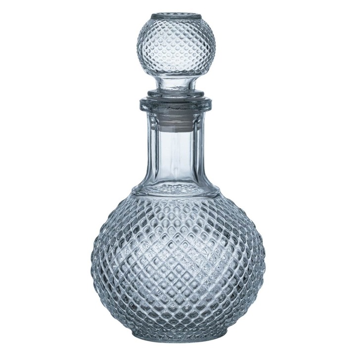 Likőrös üveg, kerek, rombusz mintás, 500 ml űrtartalom, átlátszó, MYONNA IT & E- COMMERCE ®