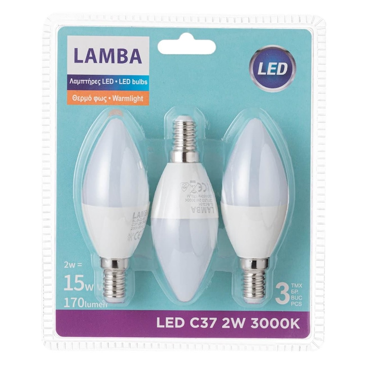 Becuri led e14 2w (a37) 3buc - lumina alba