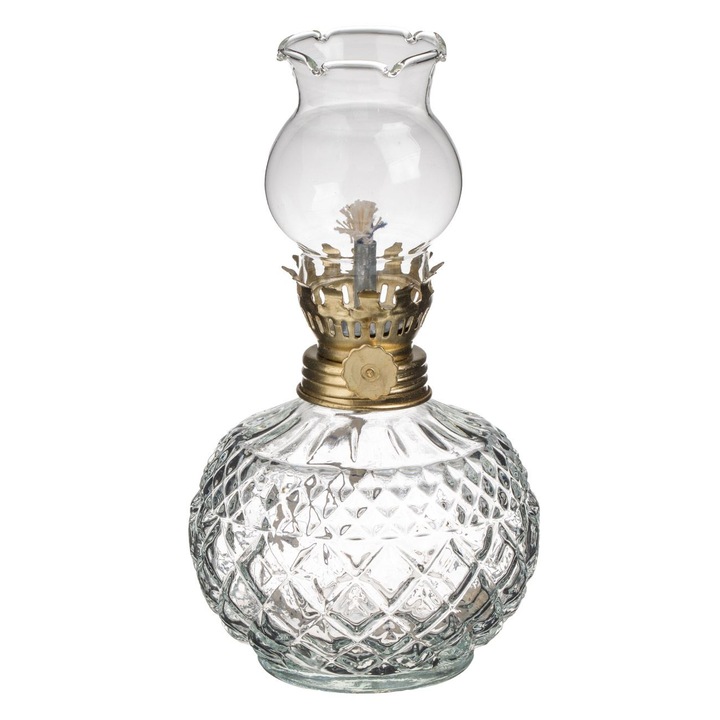 Lampa ulei din sticlă transparentă cu model romburi reliefate, 9.5x18cm