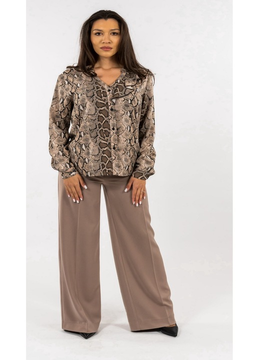 Compleu Maro Pantaloni si Camasa Animal Print, Maro