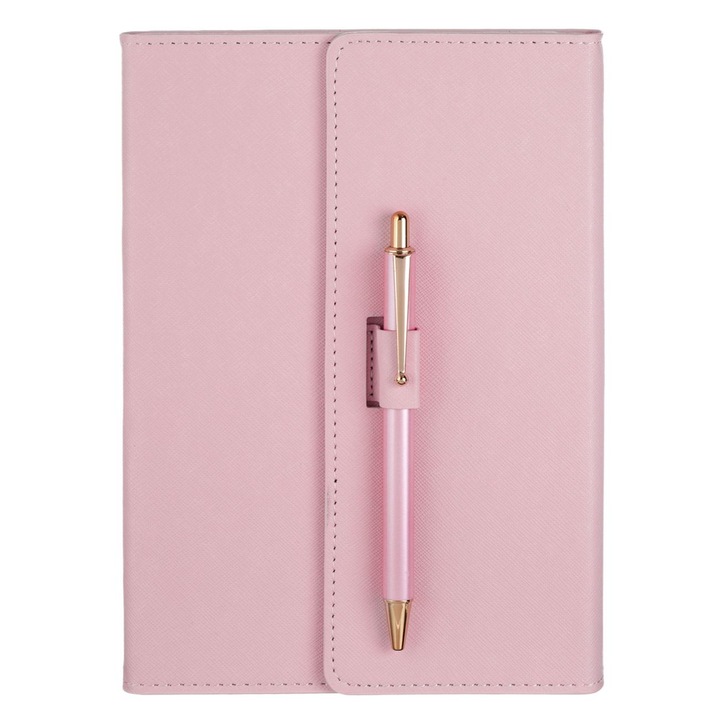 Set birou carnetel A5 cu husa PU roz, pixuri roz, 2buc, 80 file