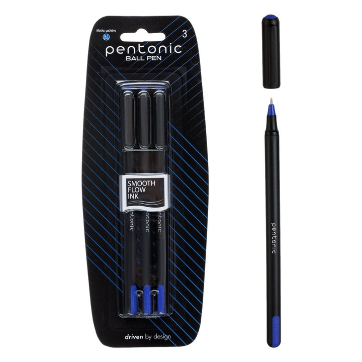 Pentonic 0.7mm sima folyású kék golyóstoll készlet - 3 darab