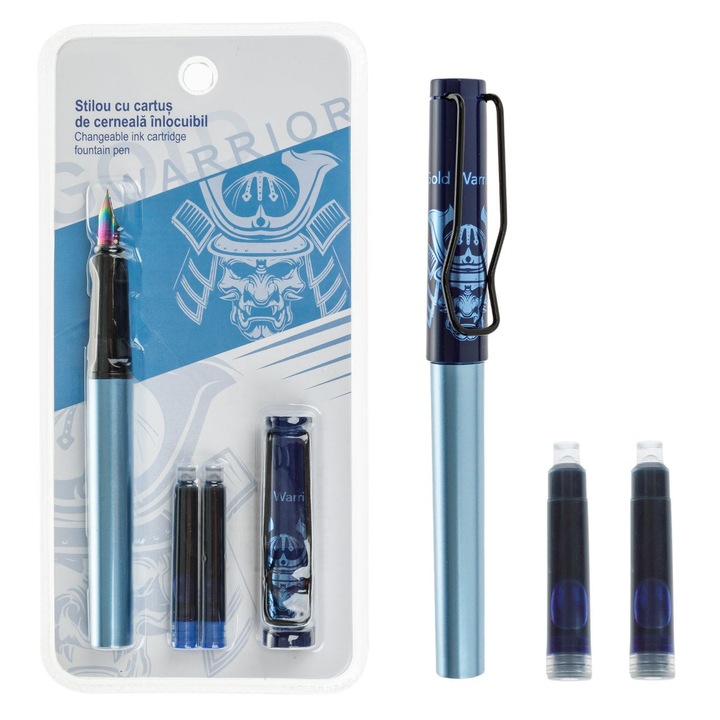 Set stilou bleu luptator & 2 rezerve de cerneala