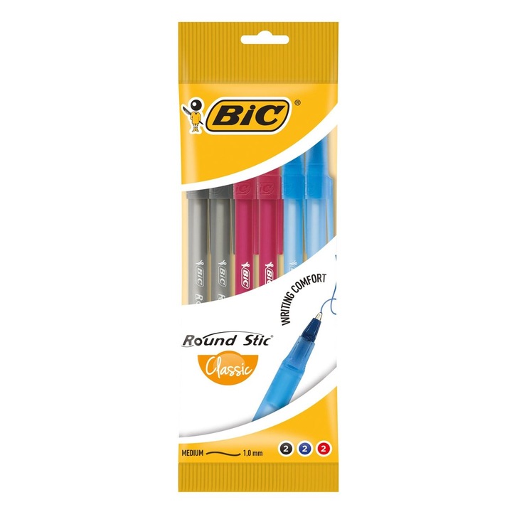 Set Pixuri BIC Round Stic, Multicolor, Varf 1.0mm, 6 Bucati, MYONNA IT & E- COMMERCE ®