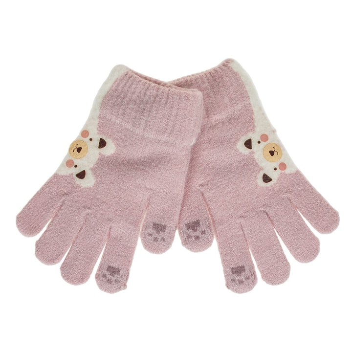 Manusi pentru copii roz pastelate imprimeu ursulet labe - 1 pereche