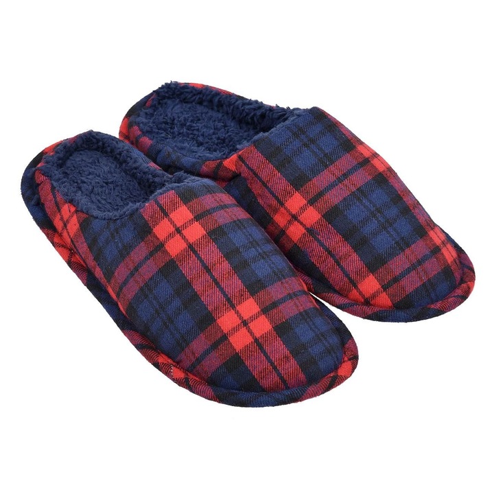 Papuci de iarna barbati, talpa de blana artificiala, multicolor, One Size INTL