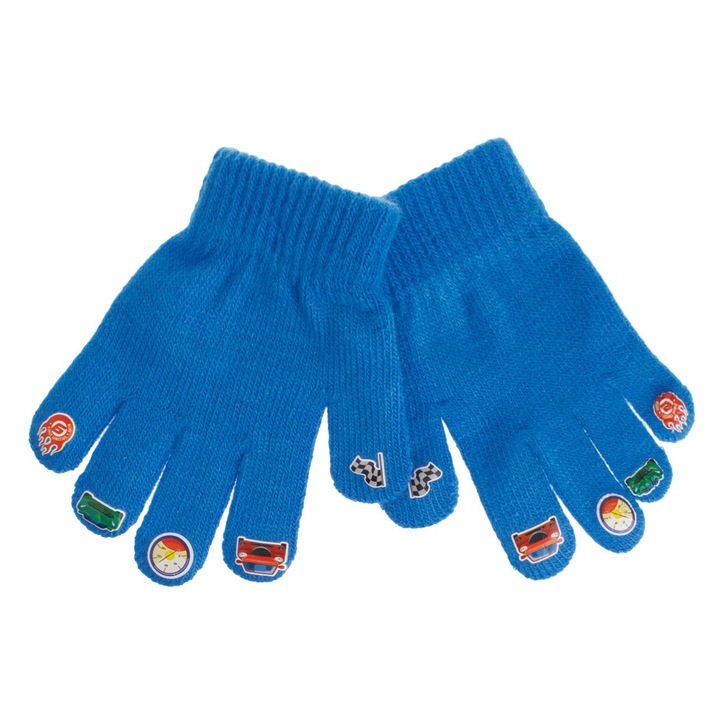 Mănuși albastre cu mașinuțe, degete colorate, multicolor, 2-5 ani, 1 pereche