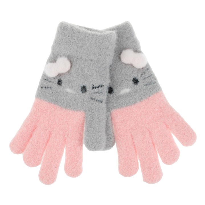 Manusi gri roz fata pisica fundita 3d pentru copii - 1 pereche