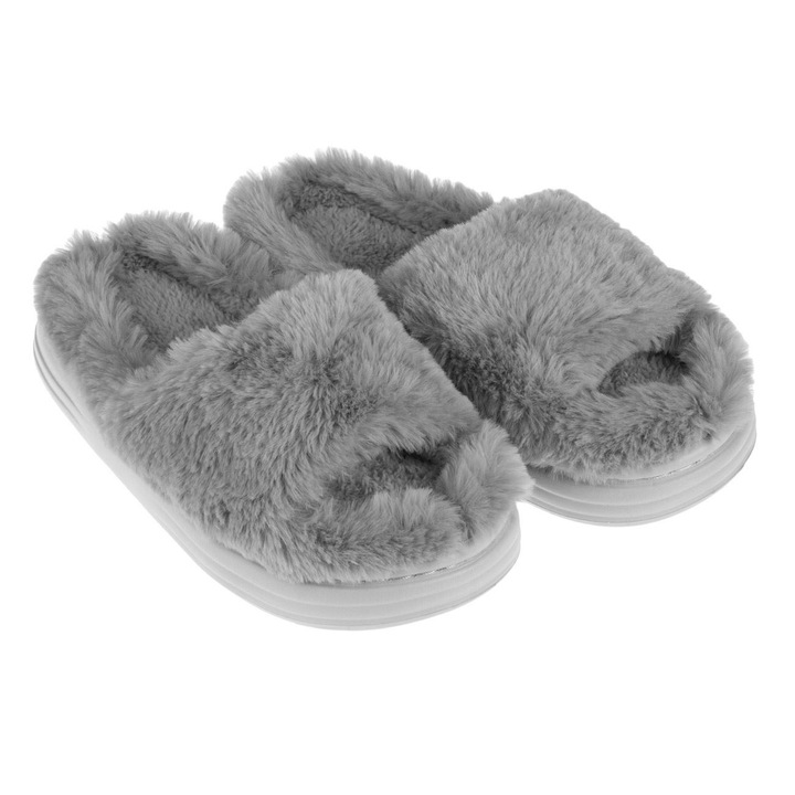 Чехли от сива изкуствена кожа, висока подметка, удобни, Един размер INTL