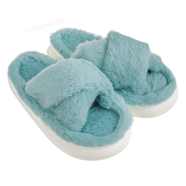 Дамски зимни чехли, изкуствена кожа, светло сини, един размер INTL