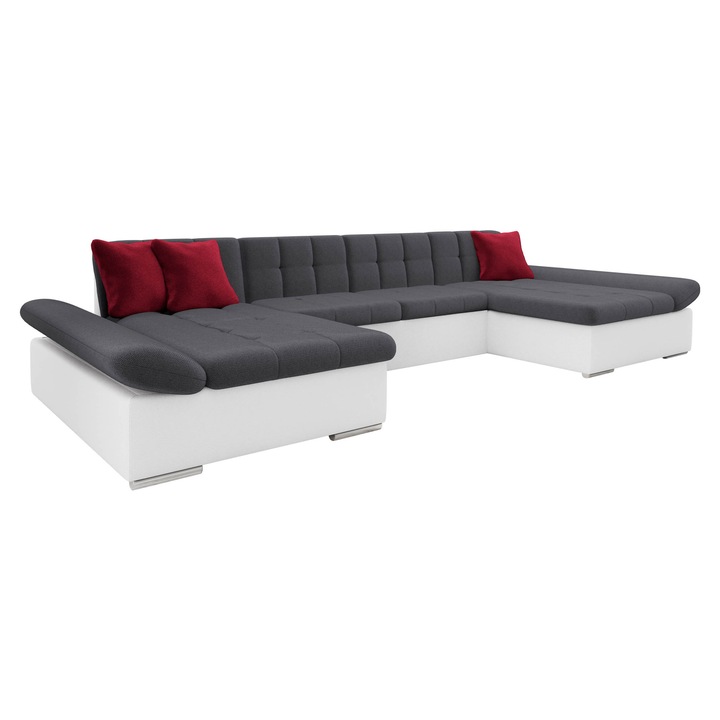 Coltar rabatabil Agata, MIRJAN 24, alb + gri + rosu, 160x360x75 cm