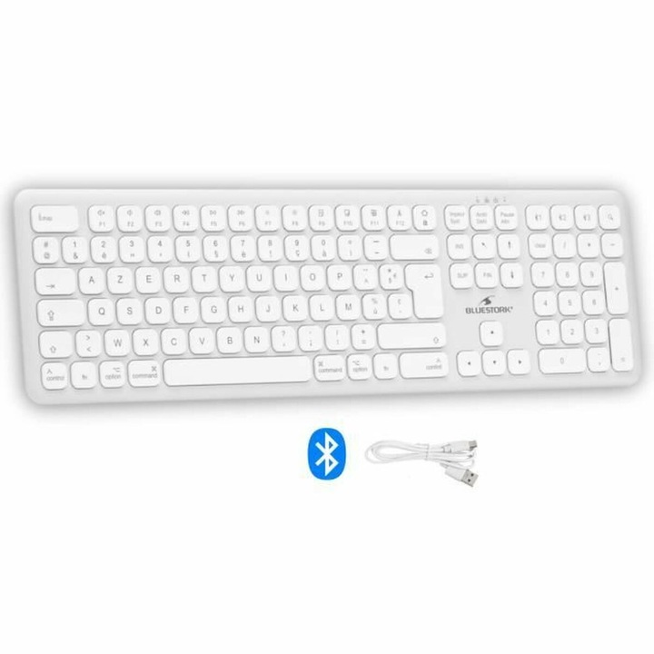 Bluestork Bluetooth billentyűzet, MAC V2, fehér, Azerty French
