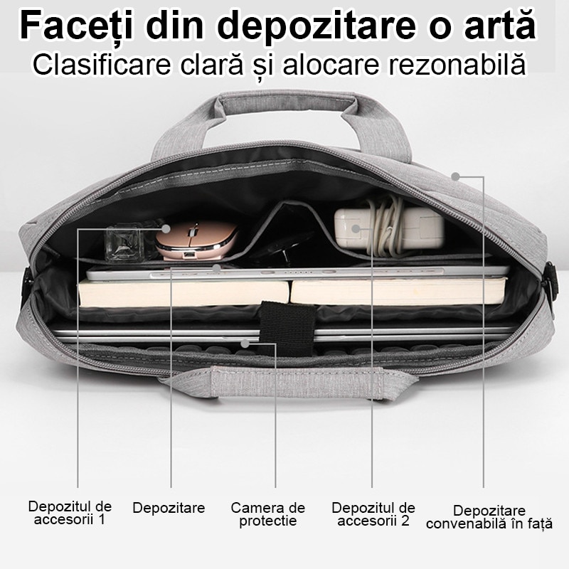 Geanta laptop portabila, 13'', 14'', 15'', 16'' inch, pentru notebook, ultrabook， Fudisenn®, impermeabila, 4 compartimente 13-16inch, 43.5x32x6.5cm, negru