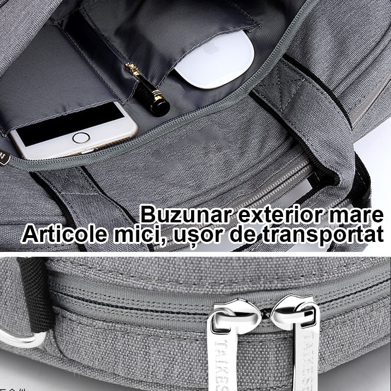 Geanta laptop portabila, 13'', 14'', 15'', 16'' inch, pentru notebook, ultrabook， Fudisenn®, impermeabila, 4 compartimente 13-16inch, 43.5x32x6.5cm, negru