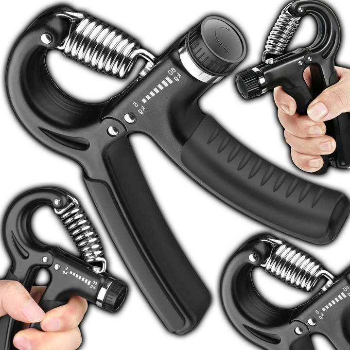 Retoo Activefit Hand Strength Training Flexor, регулируем 5-60 кг, (15 x 10 см), идеален за възстановяване и рехабилитация, развитие на предмишницата, ергономичен и преносим дизайн, черен