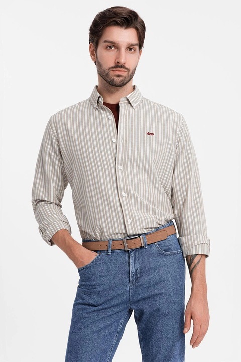 OMBRE, Csíkos ing, Fehér/Khaki