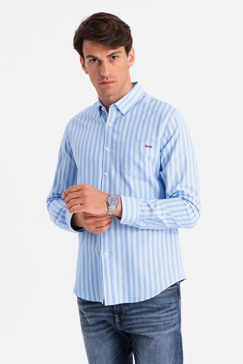 OMBRE, Csíkos ing legombolt gallérral, Fehér/Kék