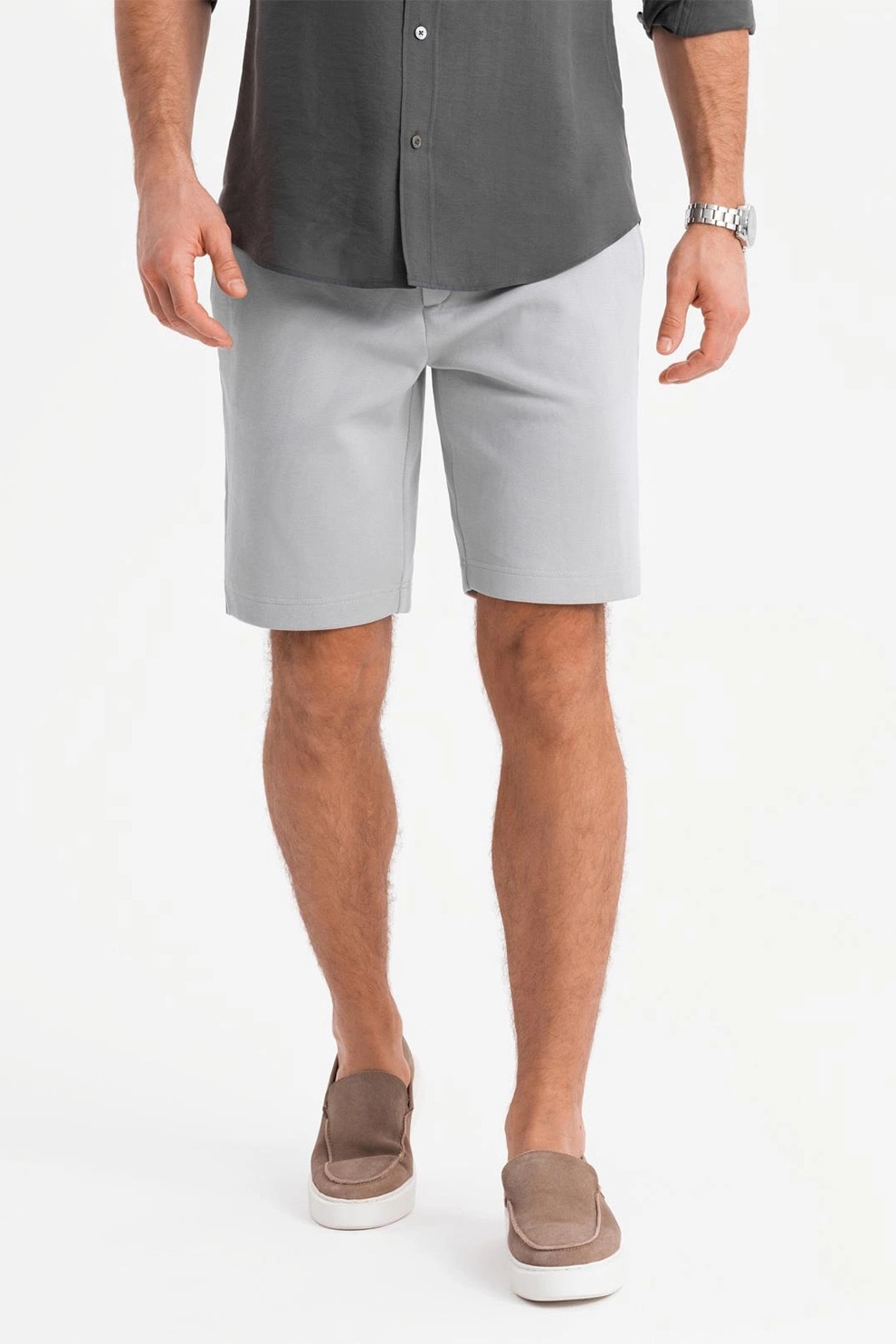 OMBRE, Pantaloni scurti cu buzunare oblice, Gri deschis, XL
