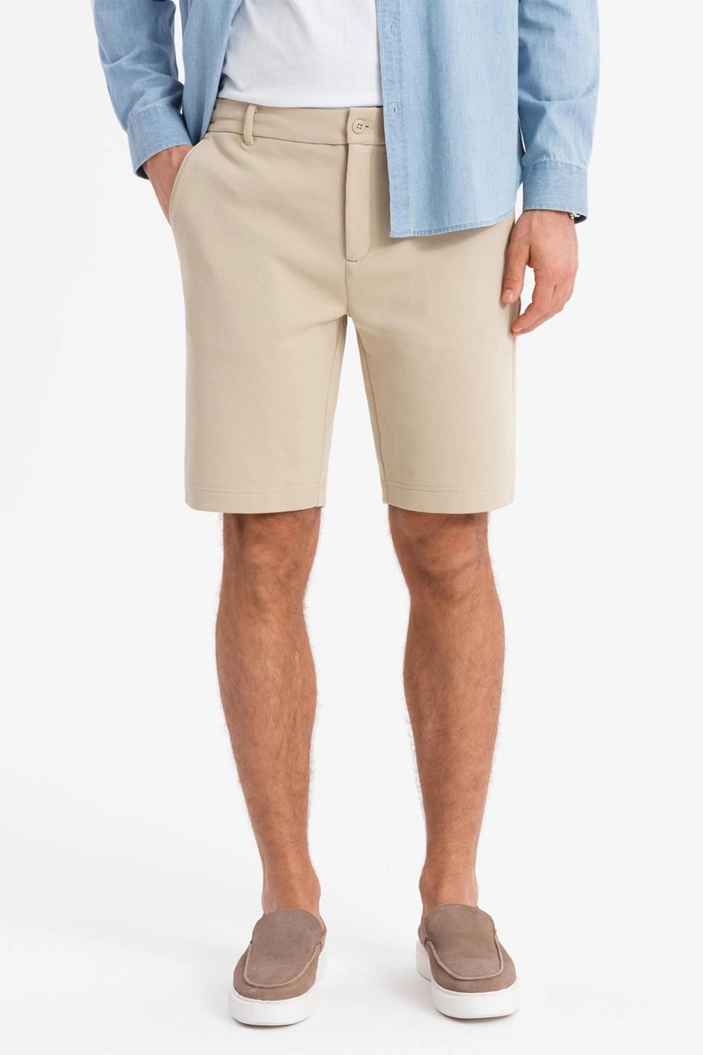 OMBRE, Pantaloni scurti cu buzunare oblice, Bej deschis, L