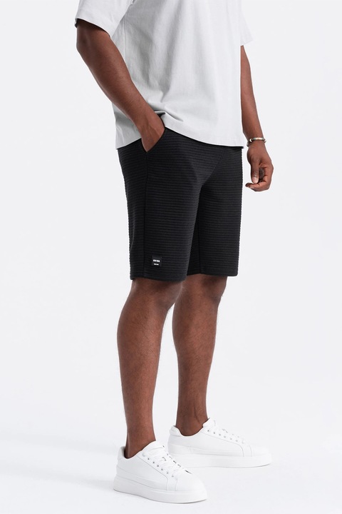 OMBRE, Pantaloni scurti din amestec de bumbac cu aspect texturat, Negru, S