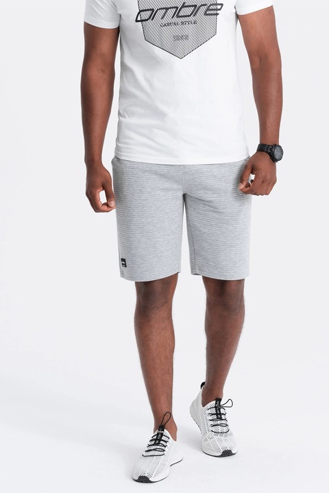 OMBRE, Pantaloni scurti din amestec de bumbac cu aspect texturat, Gri cenusiu, S