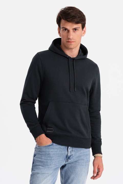 OMBRE, Hanorac de bumbac cu buzunar kangaroo, Negru, M